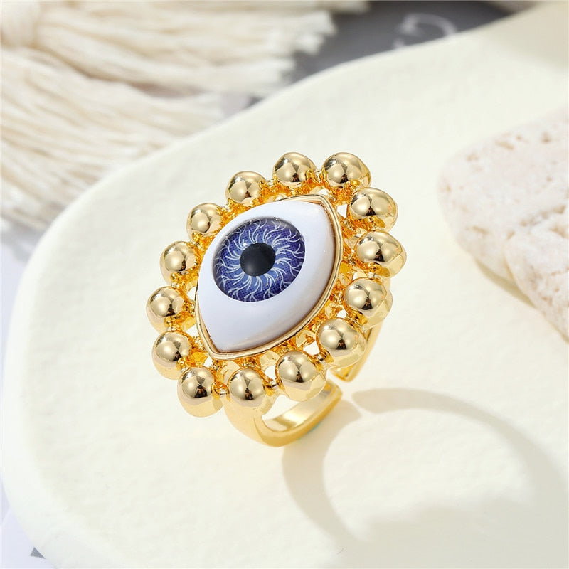 Evil Eye Metal Bead Adjustable Ring