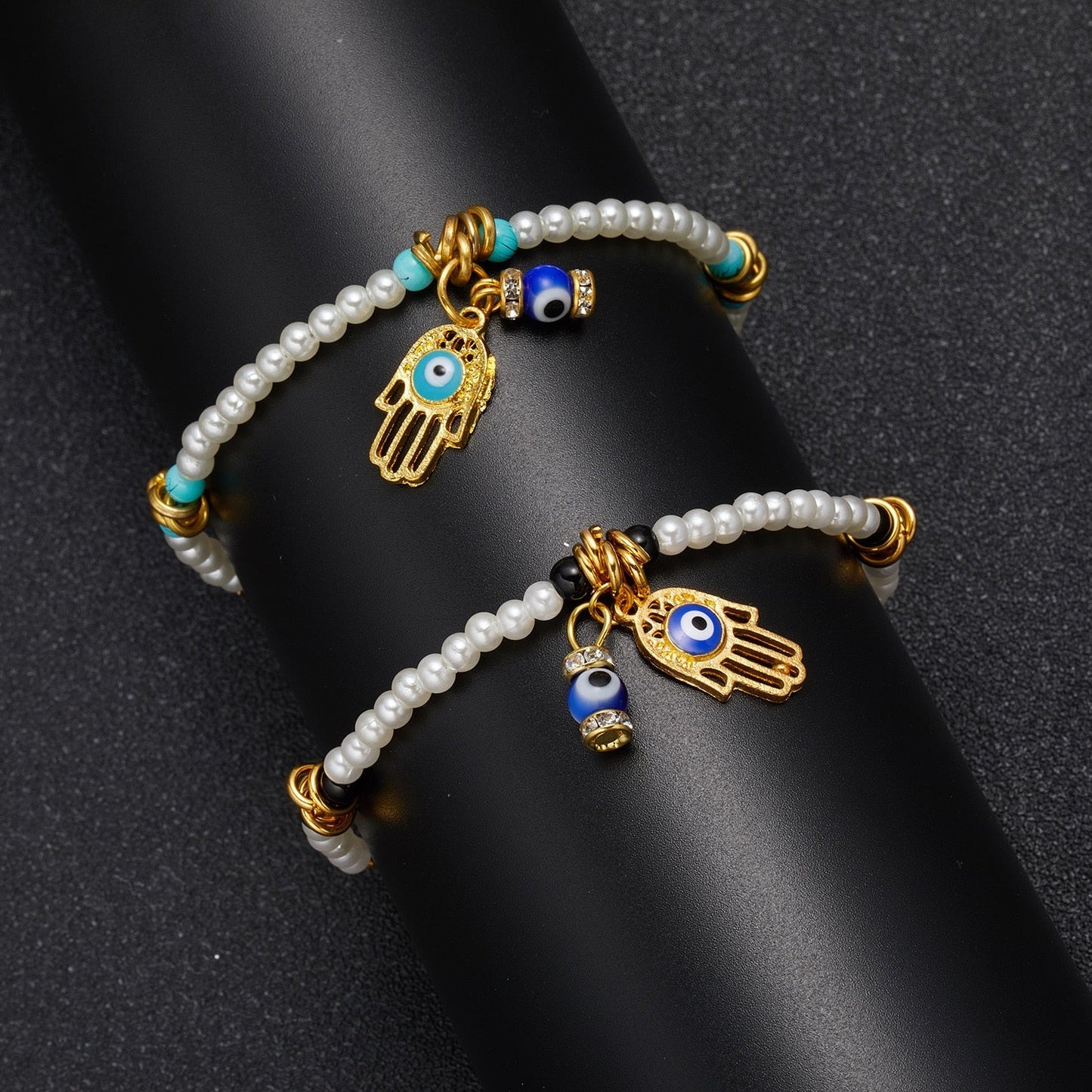 Golden Hamsa Hand Evil Eye Bracelet