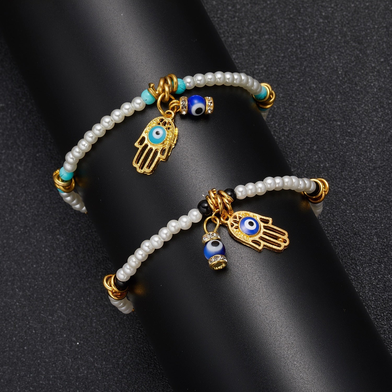 Golden Hamsa Hand Evil Eye Bracelet