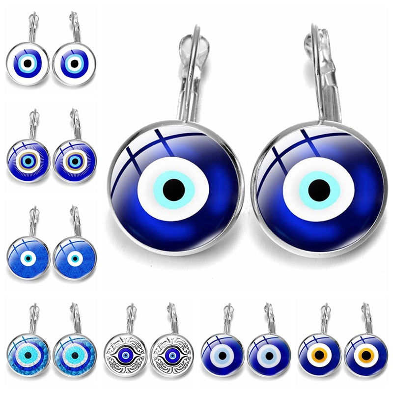 Blue Evil Eye Hoop Earrings For Women