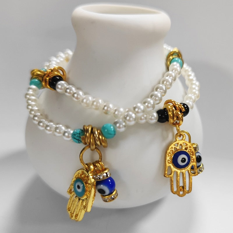 Golden Hamsa Hand Evil Eye Bracelet