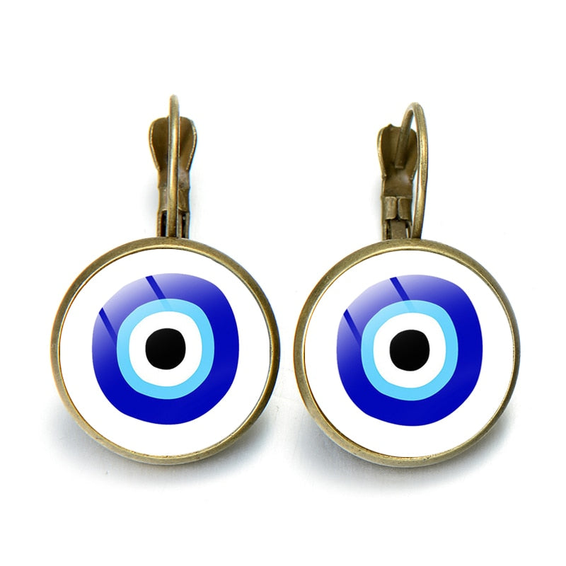 Blue Evil Eye Hoop Earrings For Women