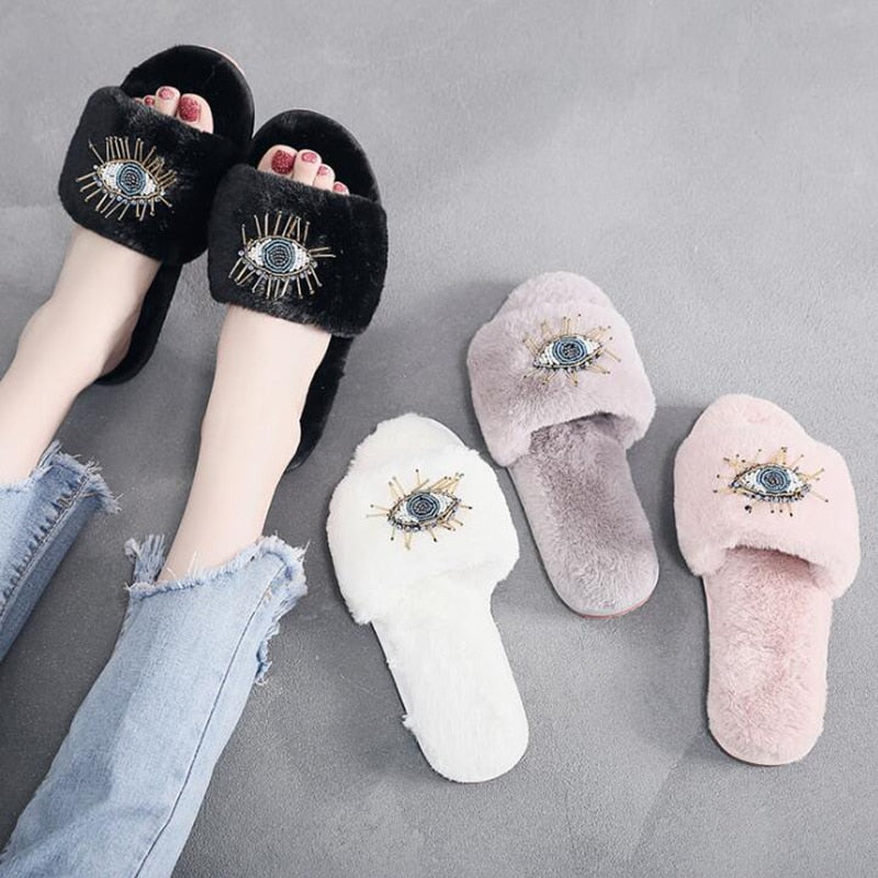White Evil Eye Rhinestone Soft Shoes