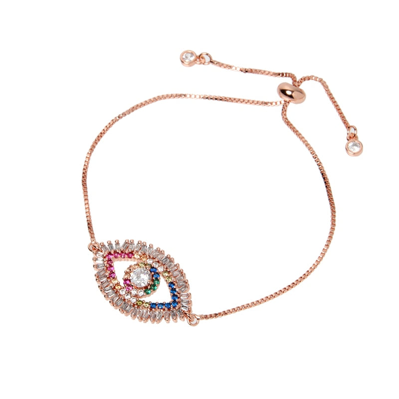 Multicolor Crystal Evil Eye Charm Bracelet