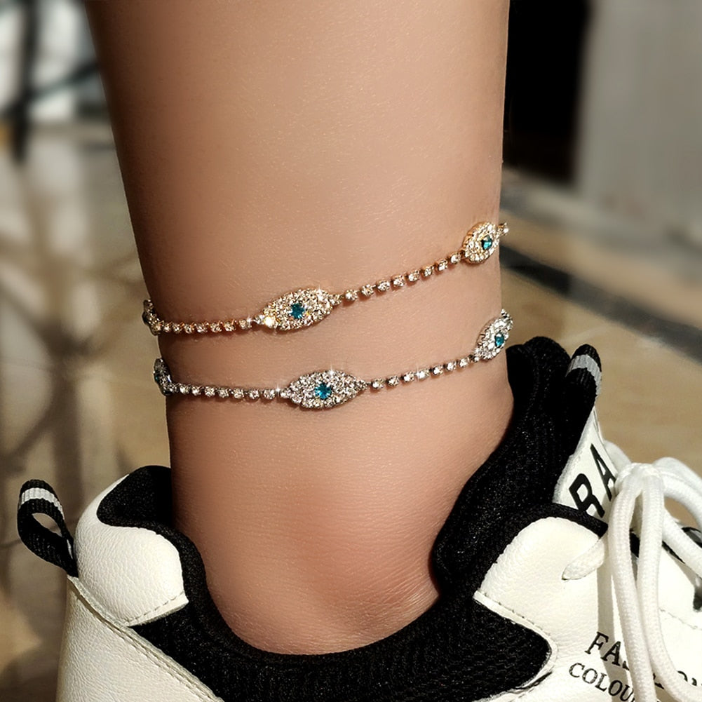 Evil Eye Shiny Crystal Tennis Anklet