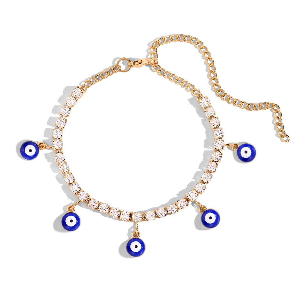 Blue Evil Eye Pendant Tennis Chain Anklet
