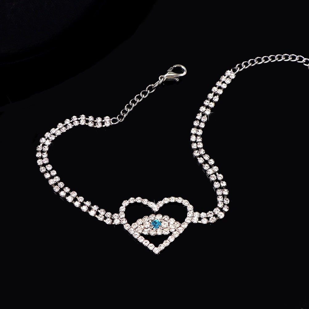 Evil Eye Shiny Crystal Tennis Anklet