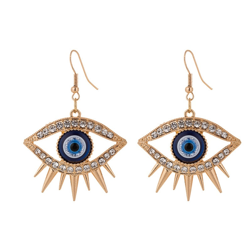 Rhinestone Evil Eye Drop Earrings