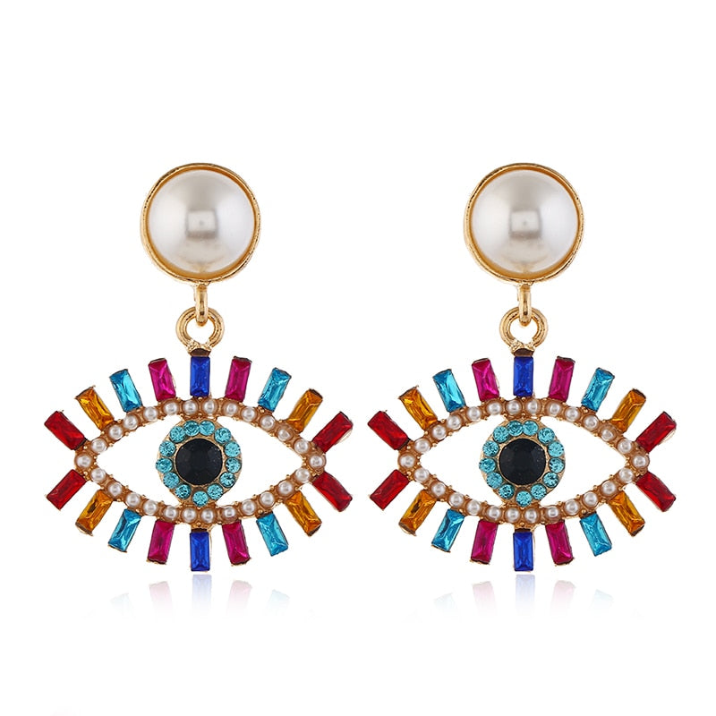 Rhinestone Evil Eye Drop Earrings
