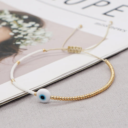 Gold Evil Eye Adjustable Beaded Bracelet
