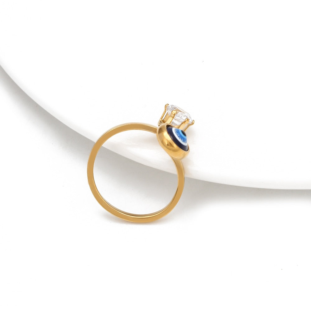 Evil Eye Stone Adjustable Golden Ring