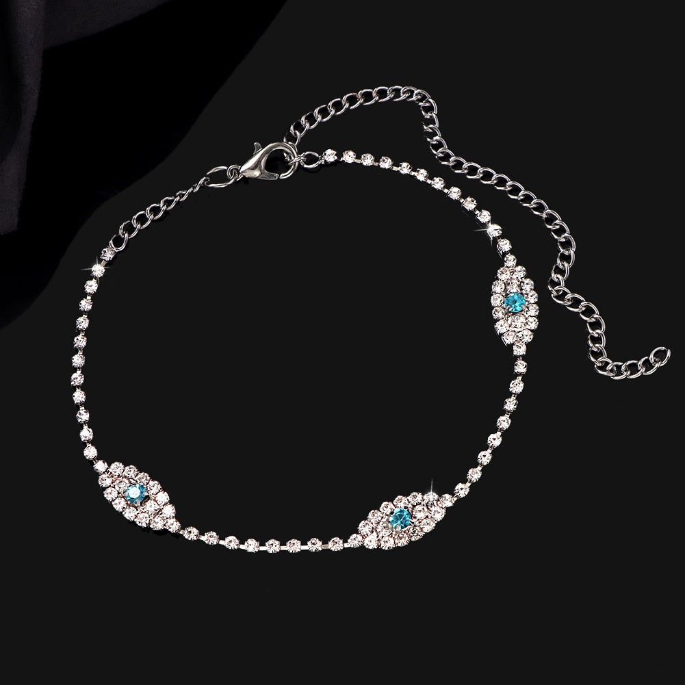 Evil Eye Shiny Crystal Tennis Anklet