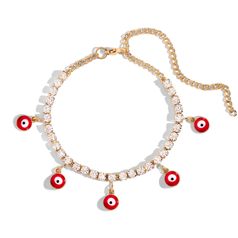 Blue Evil Eye Pendant Tennis Chain Anklet