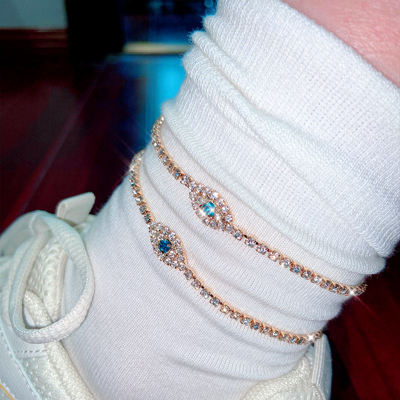 Evil Eye Shiny Crystal Tennis Anklet