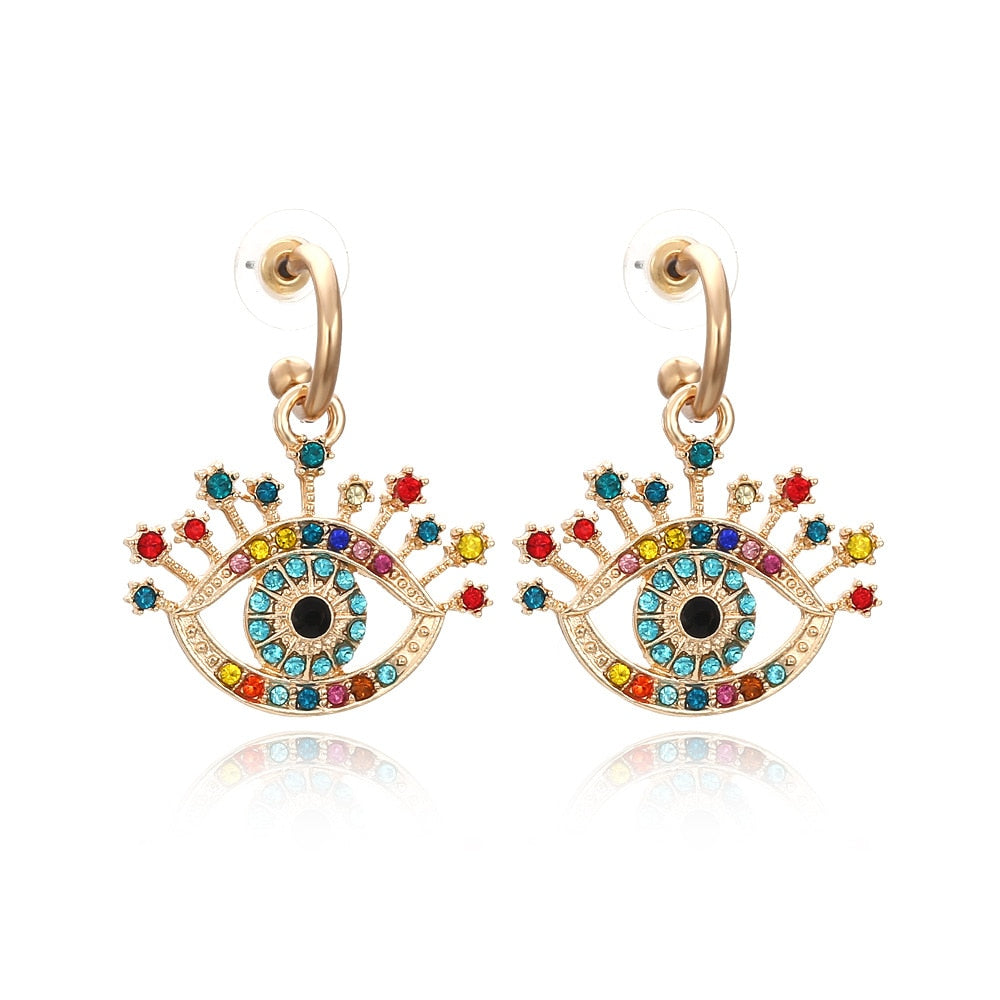 Rhinestone Evil Eye Drop Earrings