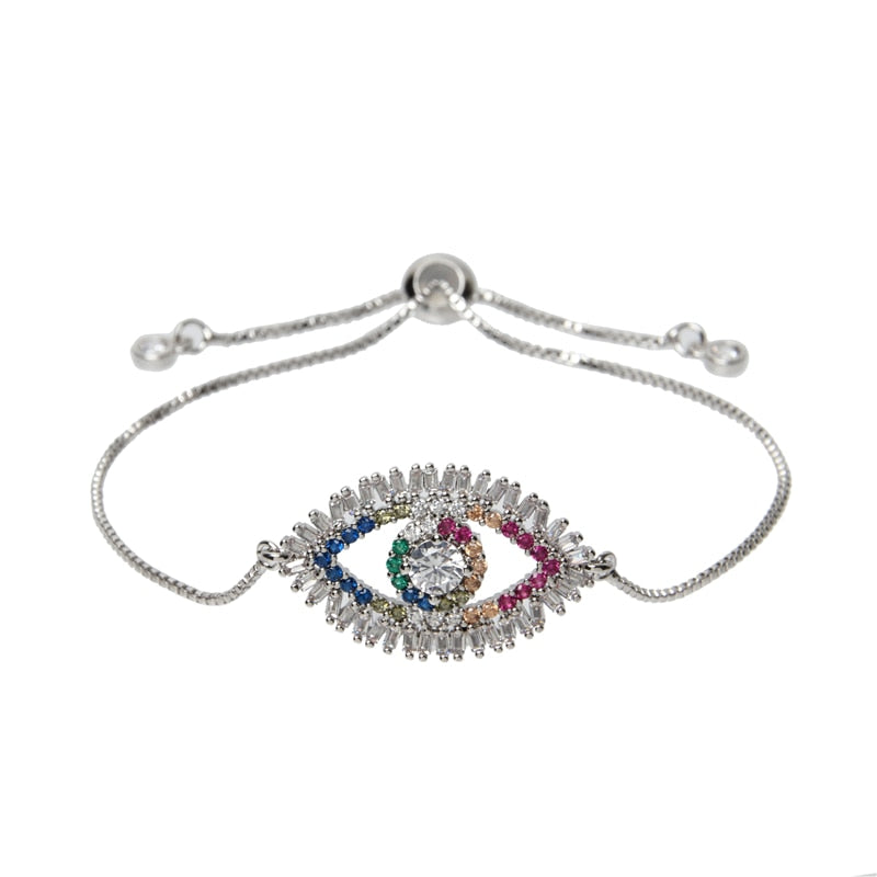 Multicolor Crystal Evil Eye Charm Bracelet