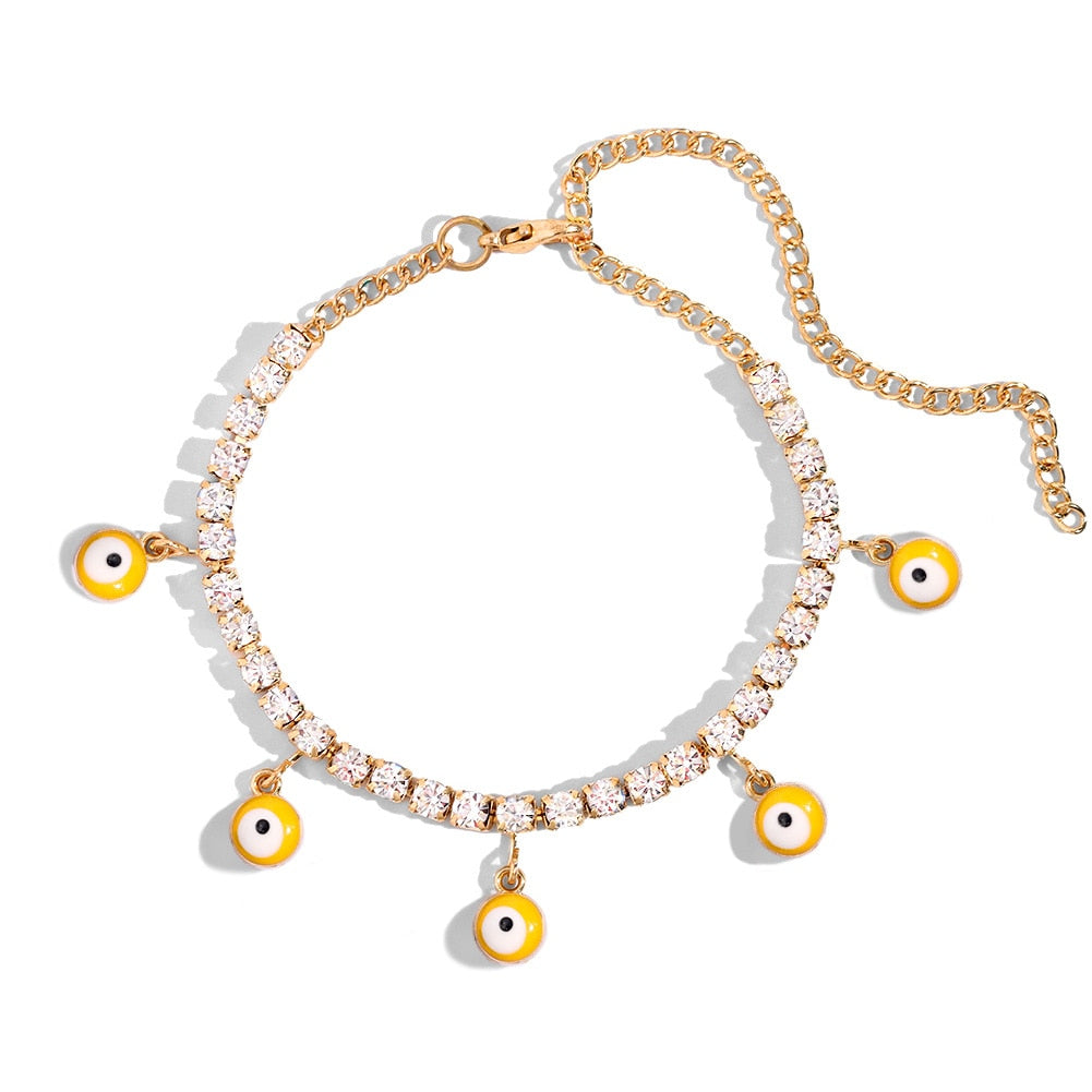 Blue Evil Eye Pendant Tennis Chain Anklet