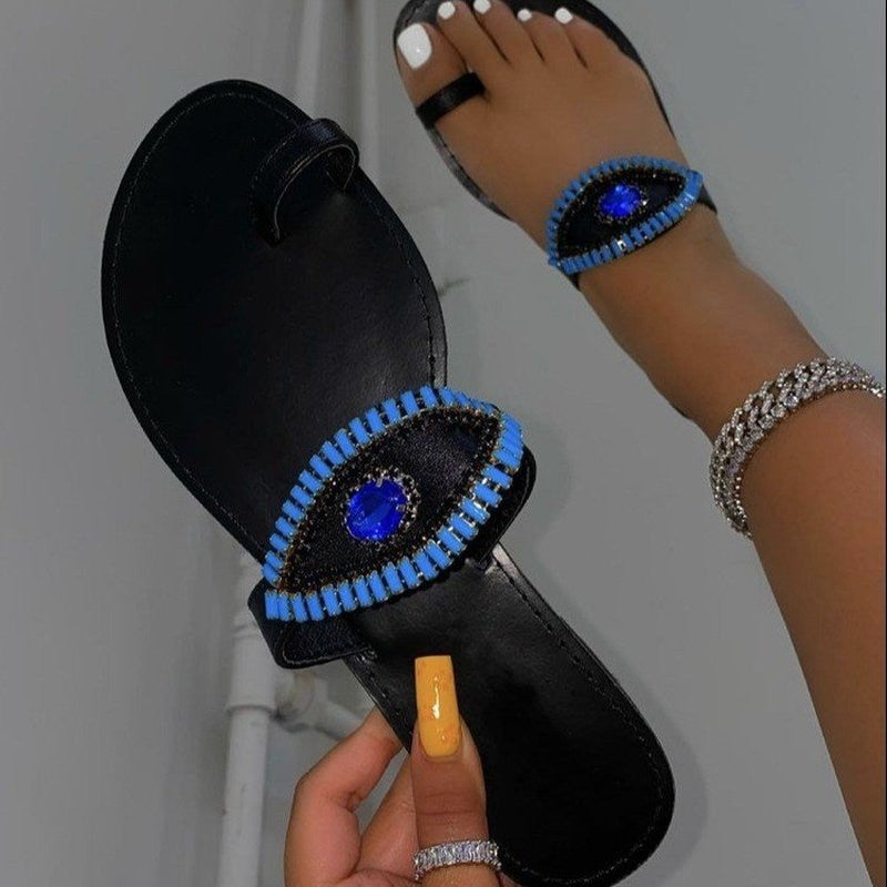 Flat Black Classic Evil Eye Sandals
