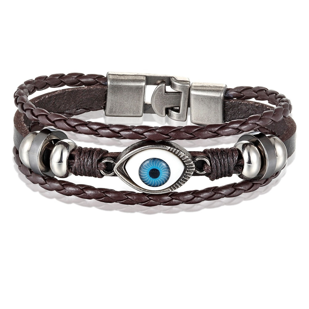 Evil Eye Pattern Design Leather Bracelet