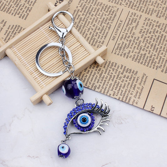 Crystal Blue Evil Eye Keychain