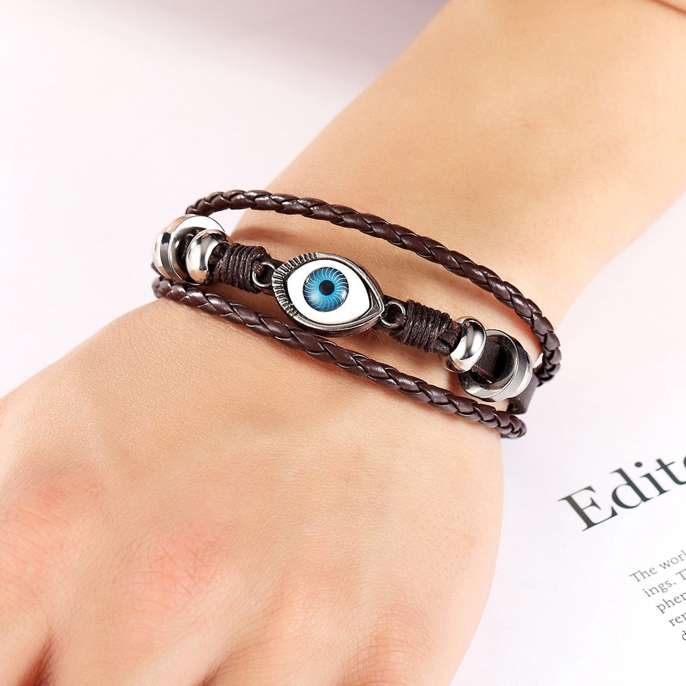 Evil Eye Pattern Design Leather Bracelet