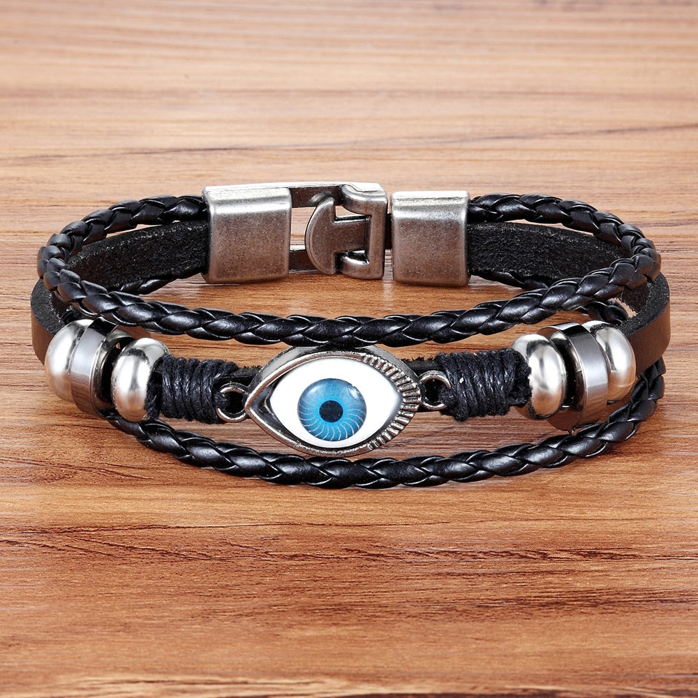 Evil Eye Pattern Design Leather Bracelet