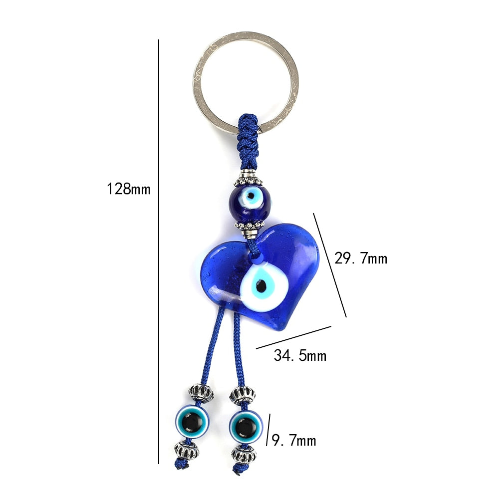 Heart Glass Evil Eye Charms Keychain