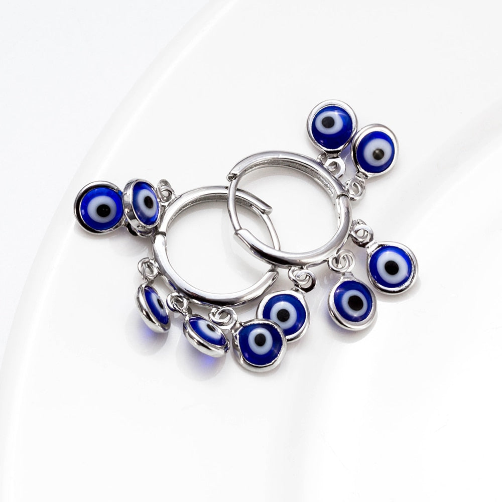 Evil Eye Blue Charms Drop Earrings