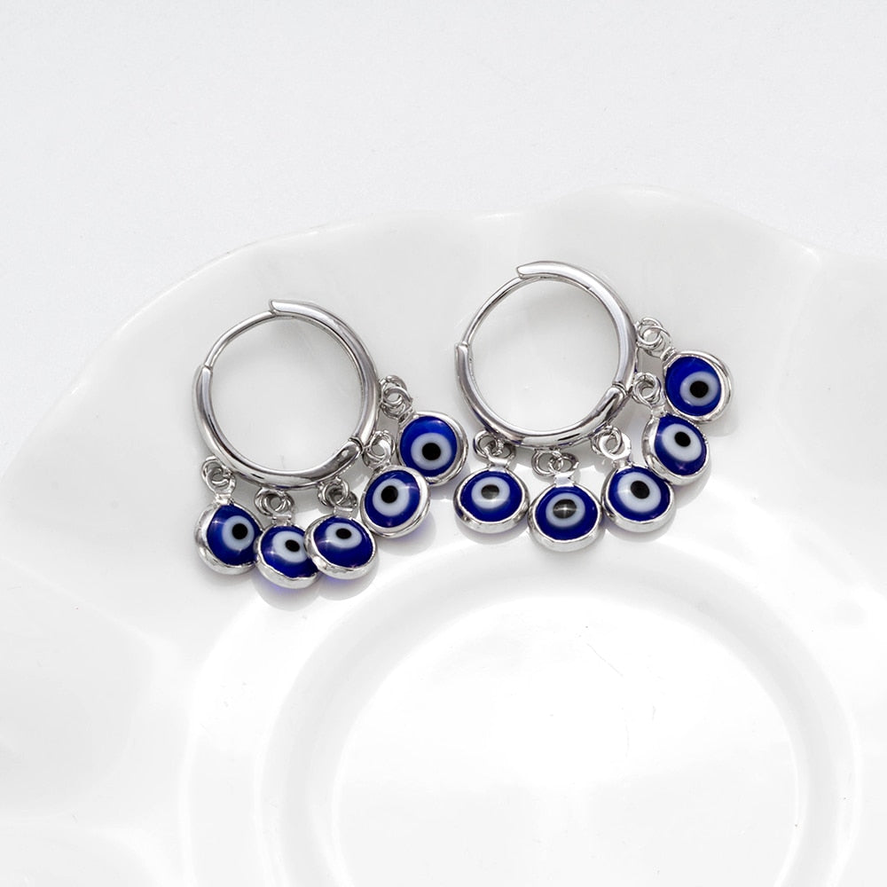 Evil Eye Blue Charms Drop Earrings