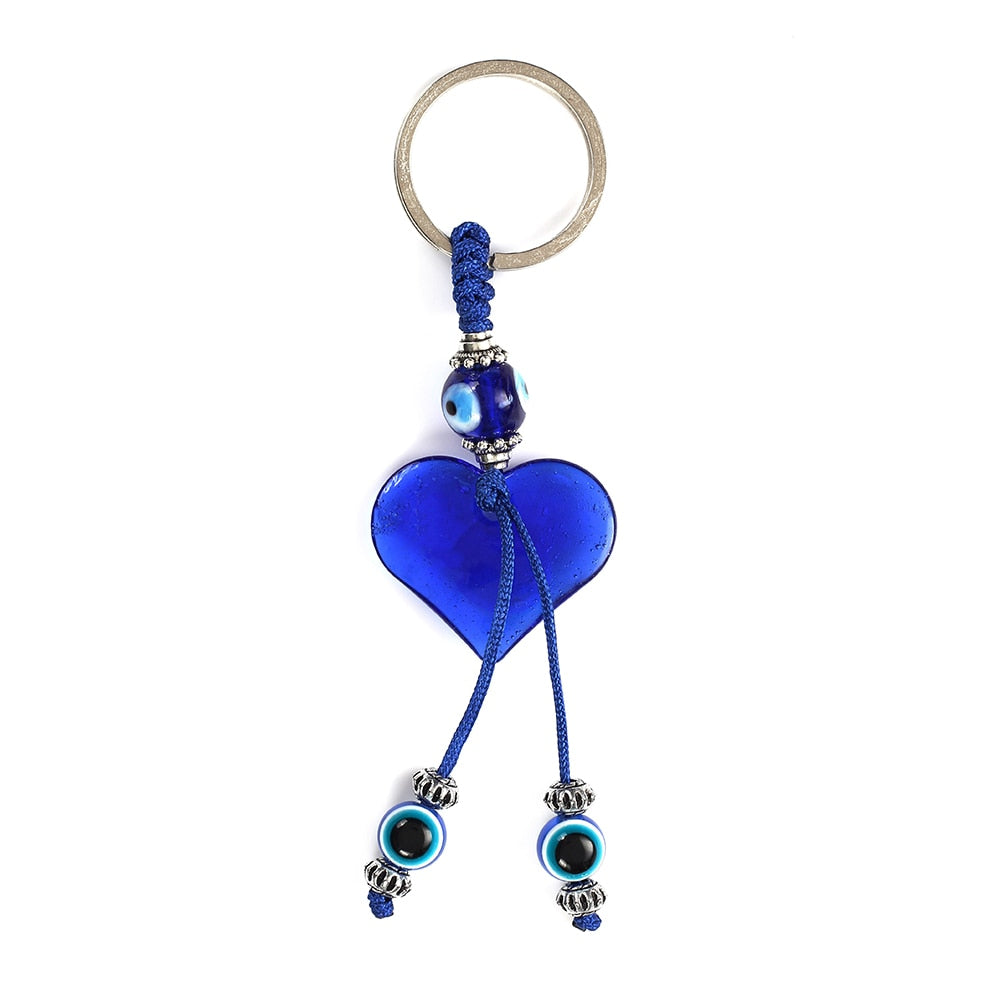 Heart Glass Evil Eye Charms Keychain