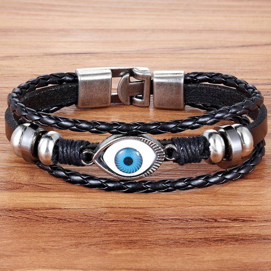 Evil Eye Pattern Design Leather Bracelet
