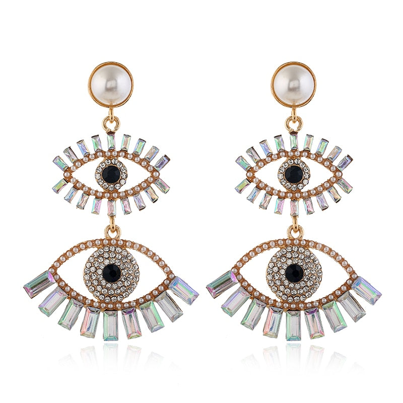 Rhinestone Evil Eye Drop Earrings