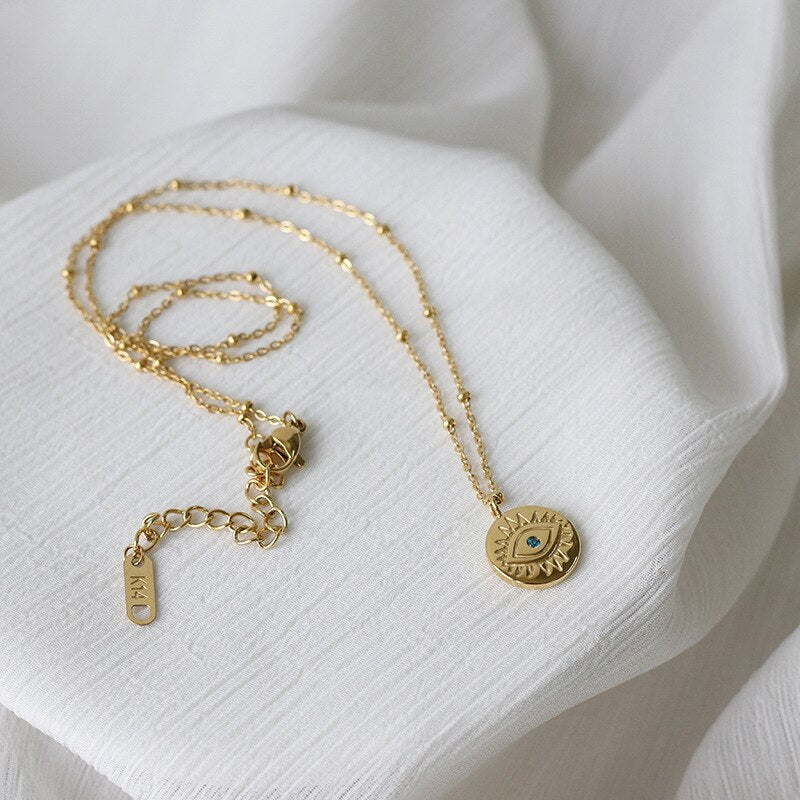 14K Gold Style Evil Eye Necklace