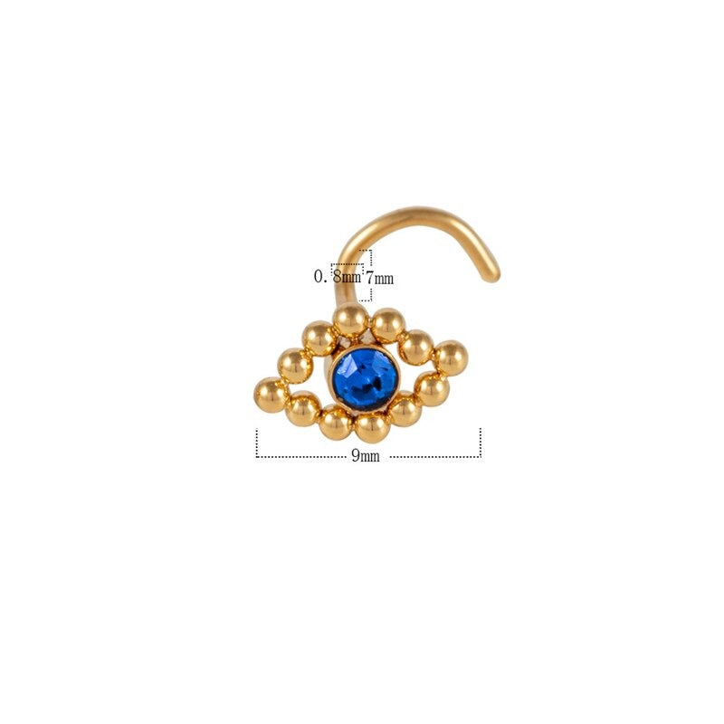 Evil Eye Blue Rhinestones Nose cuff