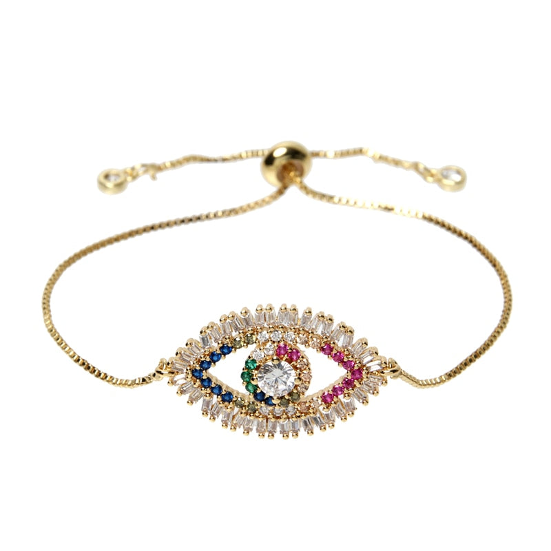 Multicolor Crystal Evil Eye Charm Bracelet