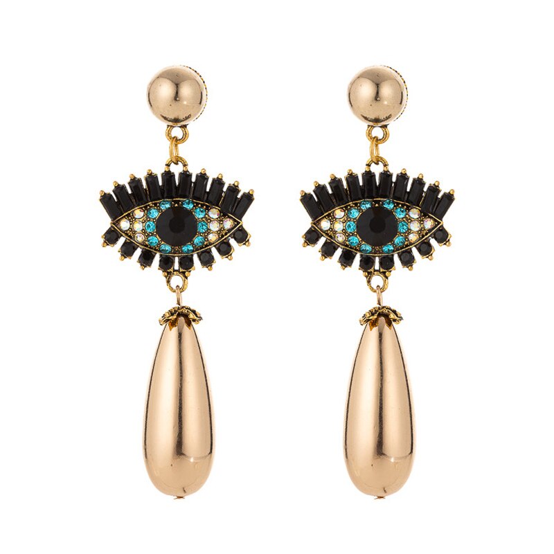 Rhinestone Evil Eye Drop Earrings