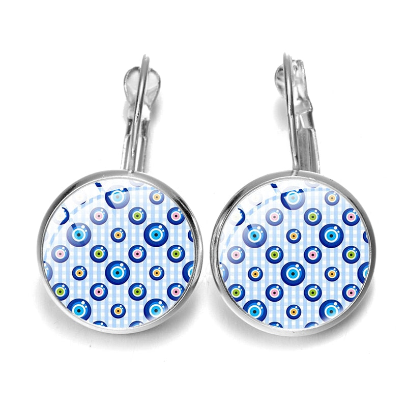 Blue Evil Eye Hoop Earrings For Women