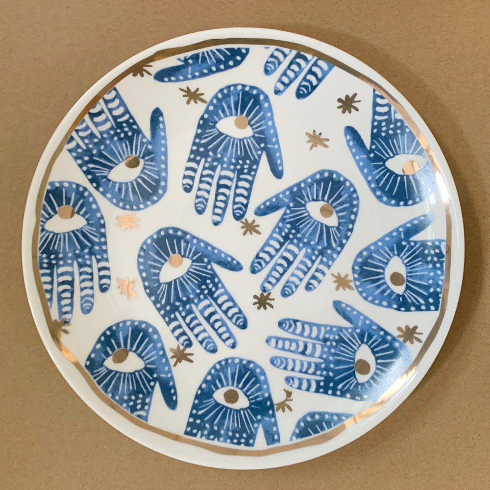 Evil Eyes Plate with Gold Rim Ceramic Mug
