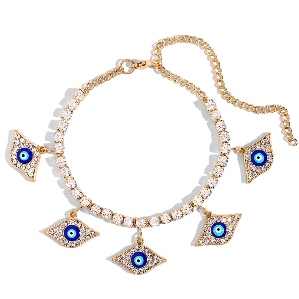 Blue Evil Eye Pendant Tennis Chain Anklet