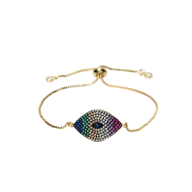 Multicolor Crystal Evil Eye Charm Bracelet