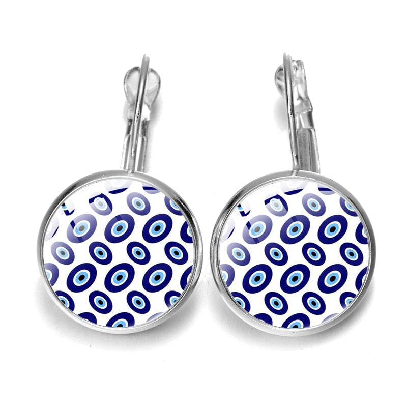 Blue Evil Eye Hoop Earrings For Women