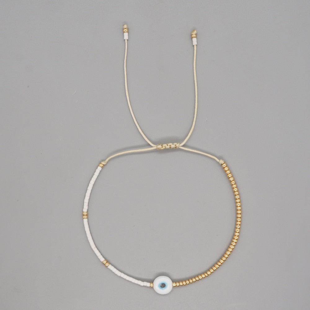 Gold Evil Eye Adjustable Beaded Bracelet