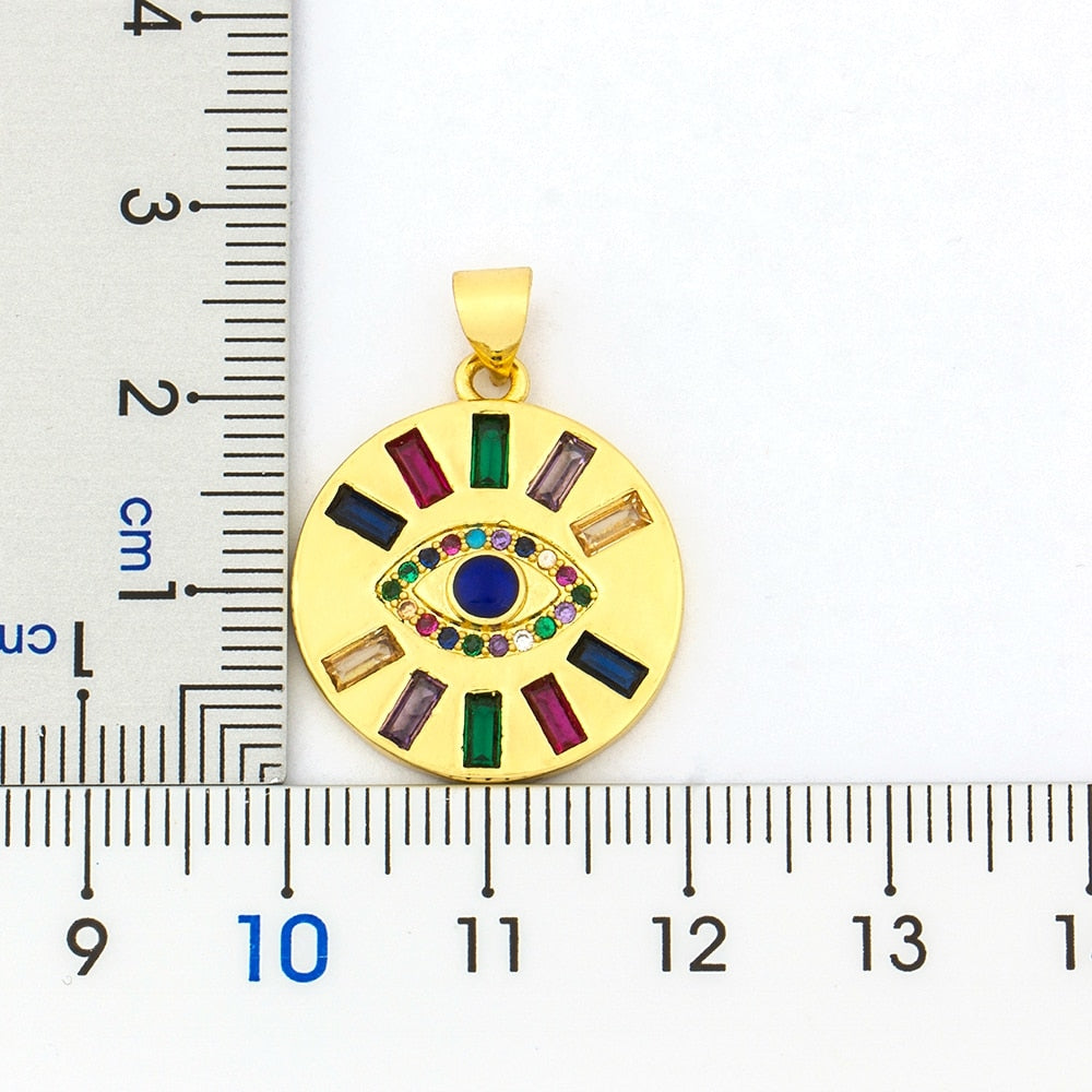 Evil Eye Pendant Necklace with Colorful Stones
