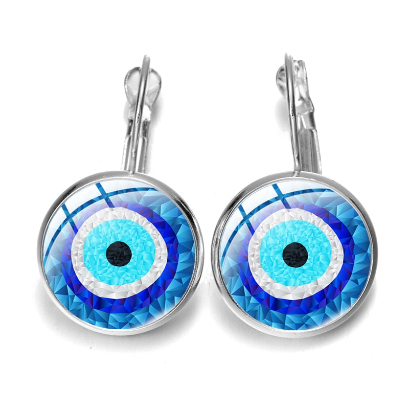 Blue Evil Eye Hoop Earrings For Women
