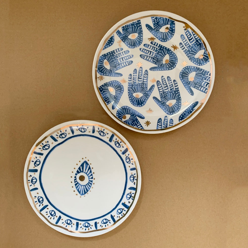 Evil Eyes Plate with Gold Rim Ceramic Mug