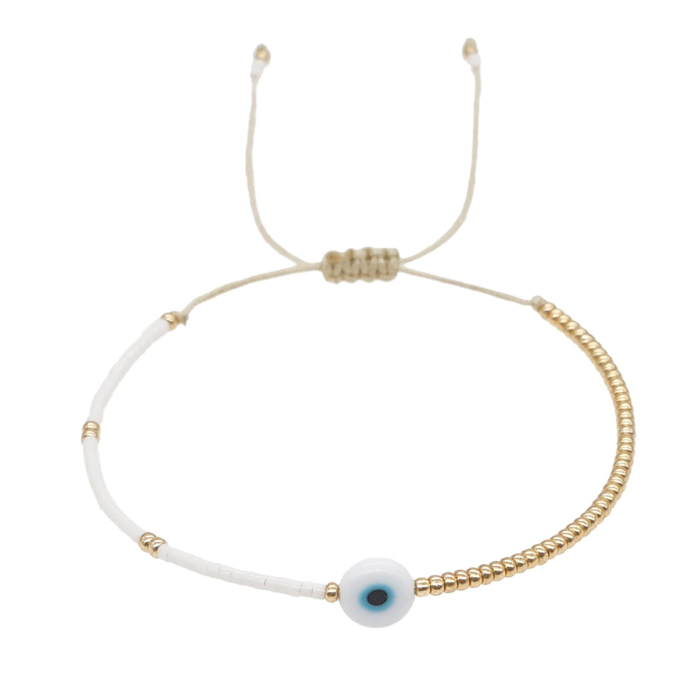 Gold Evil Eye Adjustable Beaded Bracelet