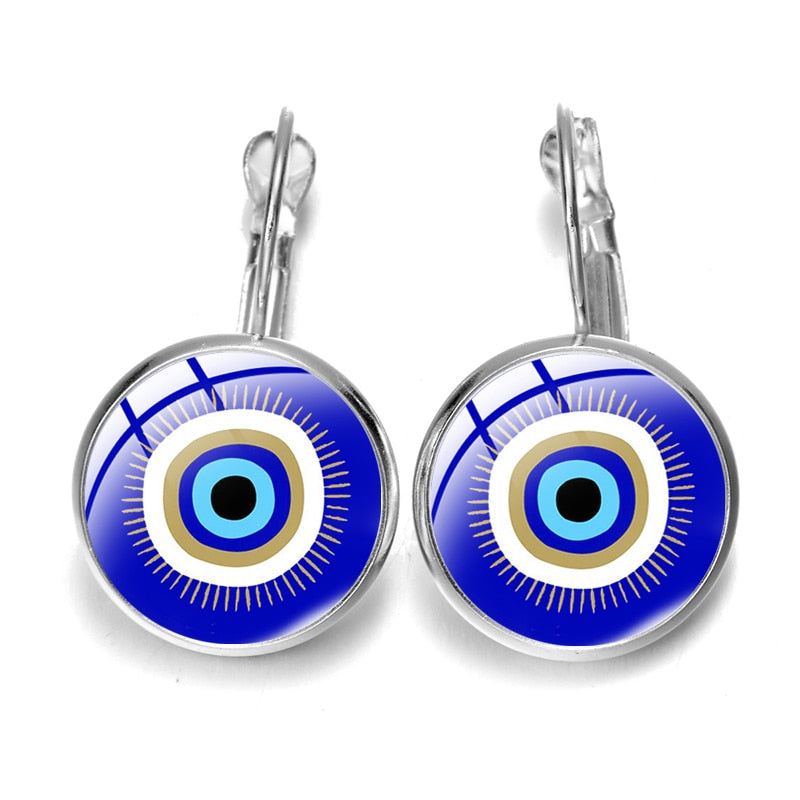 Blue Evil Eye Hoop Earrings For Women