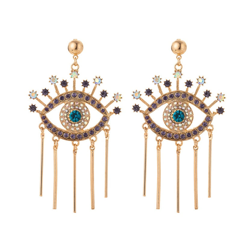 Rhinestone Evil Eye Drop Earrings