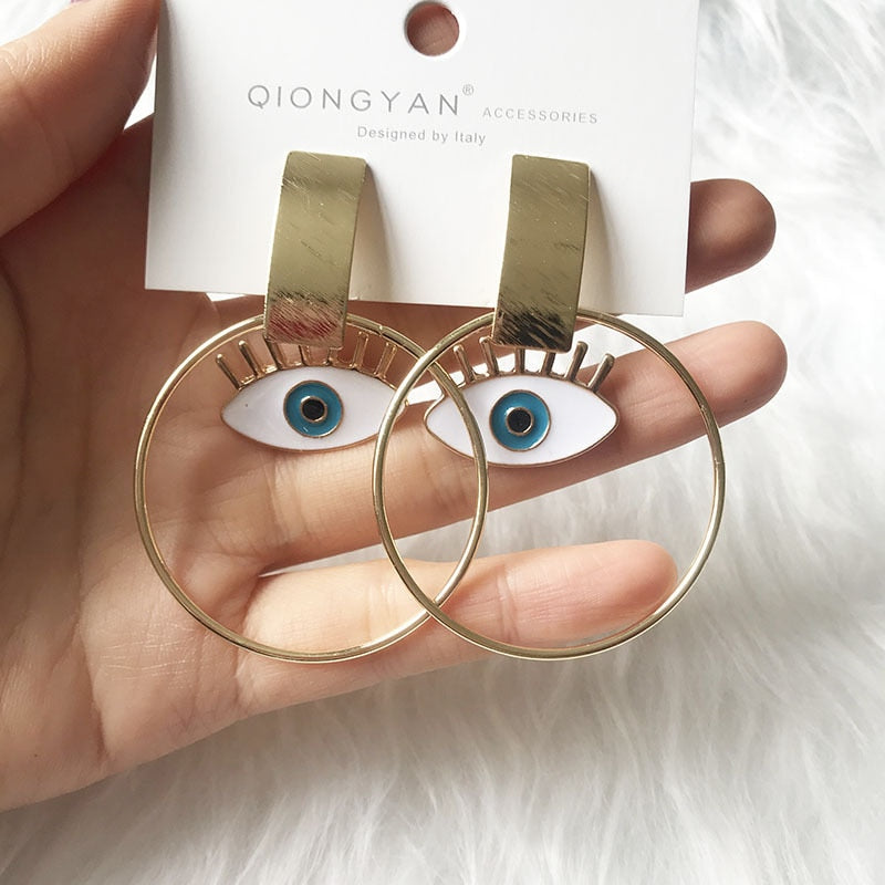 Rhinestone Evil Eye Drop Earrings