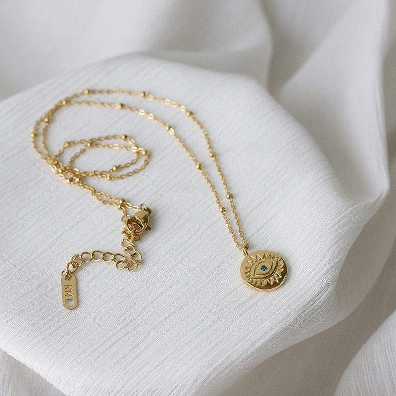 14K Gold Style Evil Eye Necklace